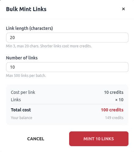 Bulk mint — create hundreds of short links at once